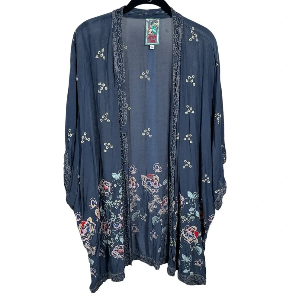 Johnny Was Blue Floral Kimono - Picture 1 of 11